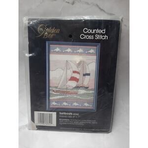 Golden Bee Counted Cross Stitch Kit Sailboats 60342 5x7 Nautical Dolphin